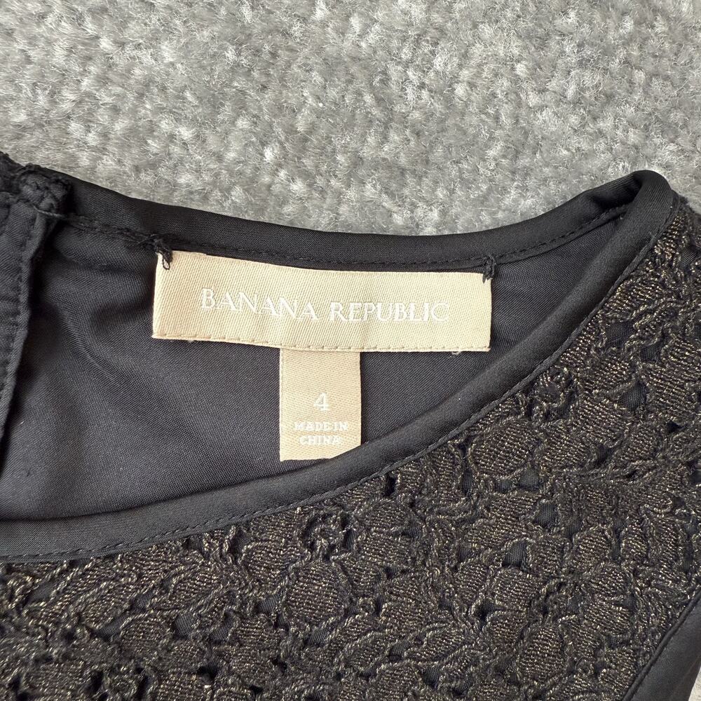 Banana Republic Tank Top Womens 4 Gold Lace Sleeveless Blouse Lined Zip Back - Picture 3 of 7